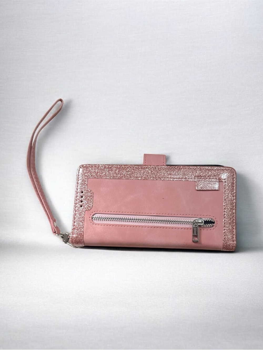 Pink Glitter Wristlet Phone Case Wallet with Zipper Pocket Compatible w Galaxy 8